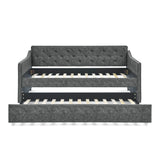 Twin Upholstered Daybed With Trundle, Waved Arms - Gray