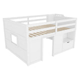 Low Loft Bed Frame With Built In Stairs, Storage Drawer, Shelf And 7 Color LED Light