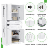 Tall Bathroom Storage Cabinet With 4 Doors 3 Drawers Adjustable Shelves - White