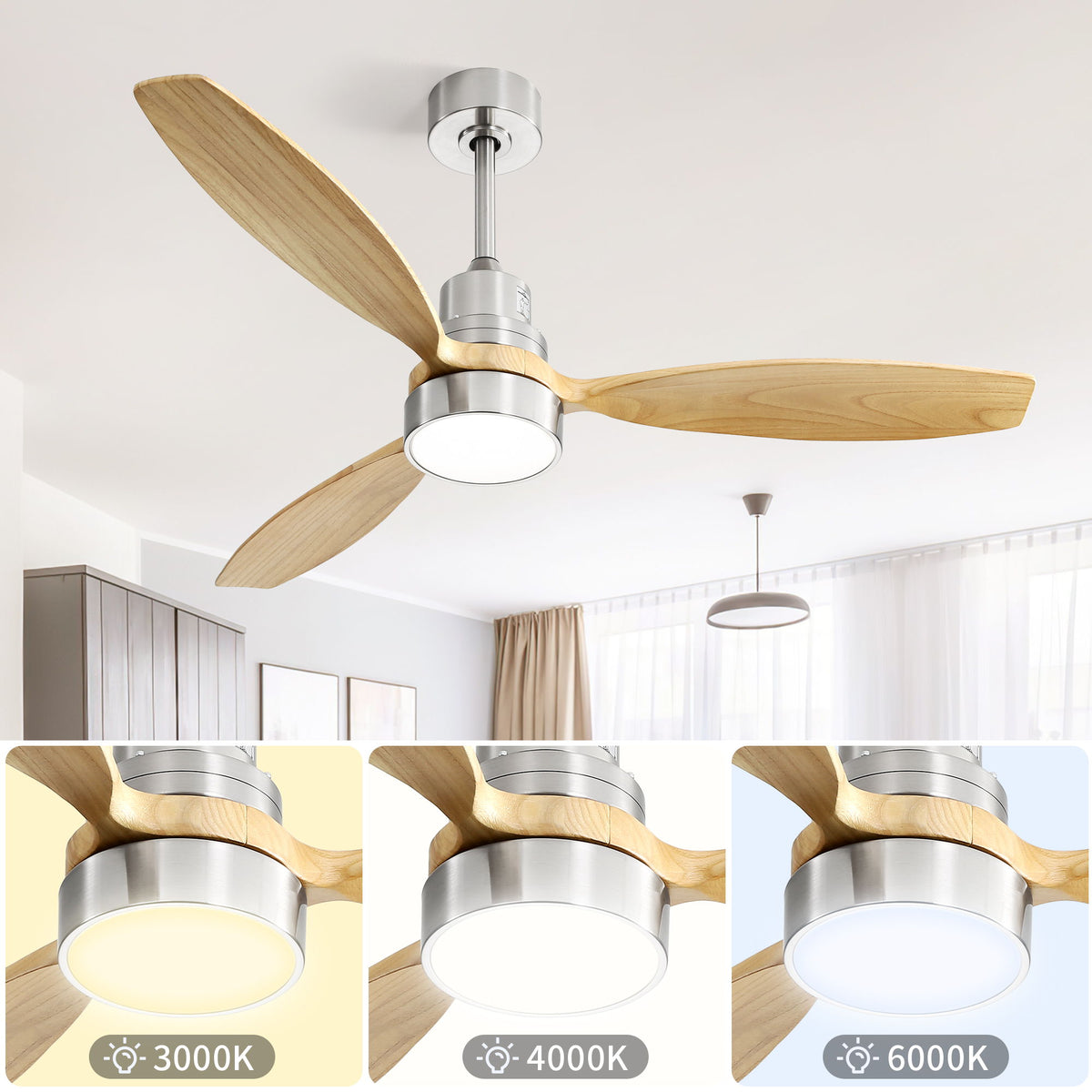 52" Integrated LED Ceiling Fan With Remote Control And Blades For Living Room
