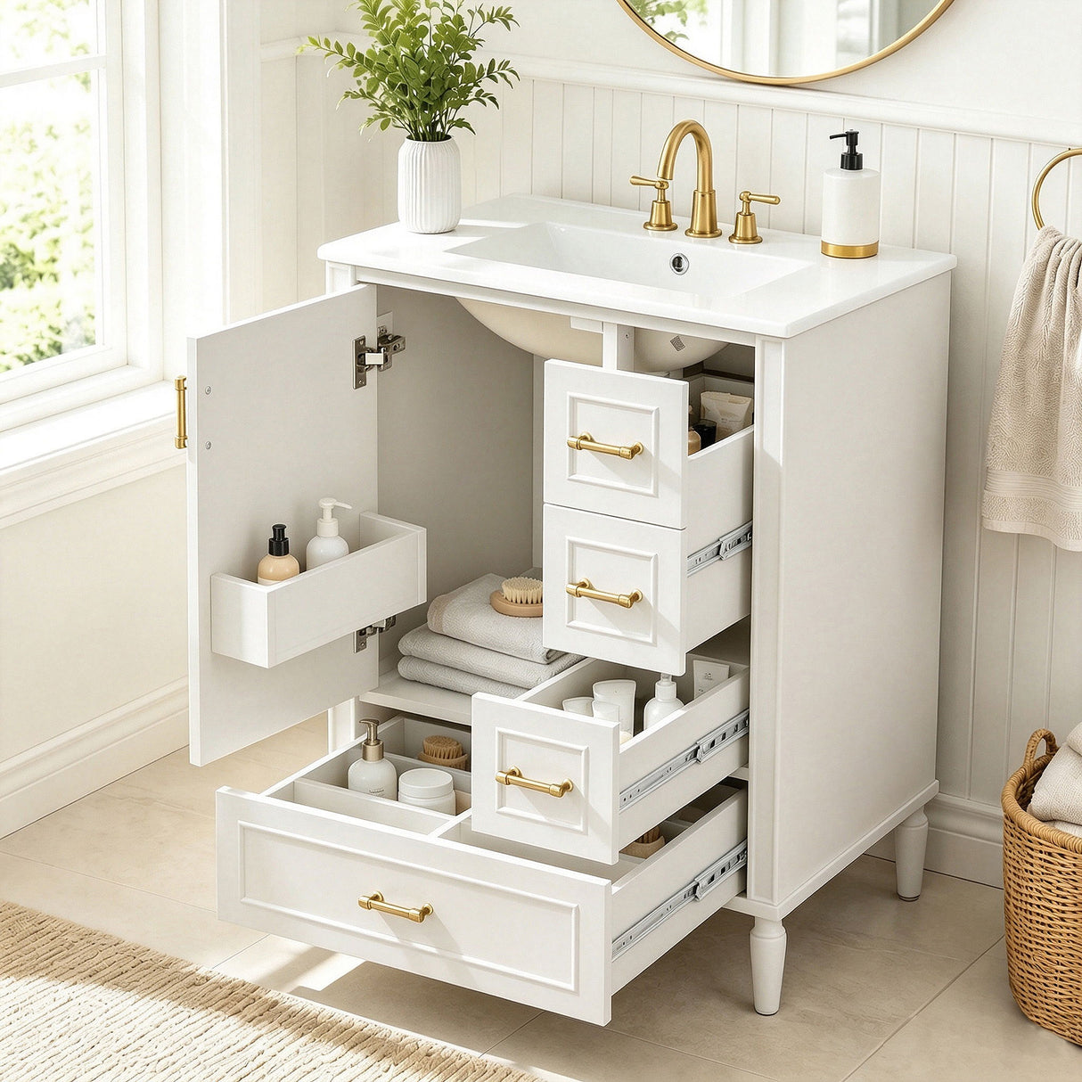 Modern Bathroom Vanity With Sink, Soft Close Doors, 3 Drawers