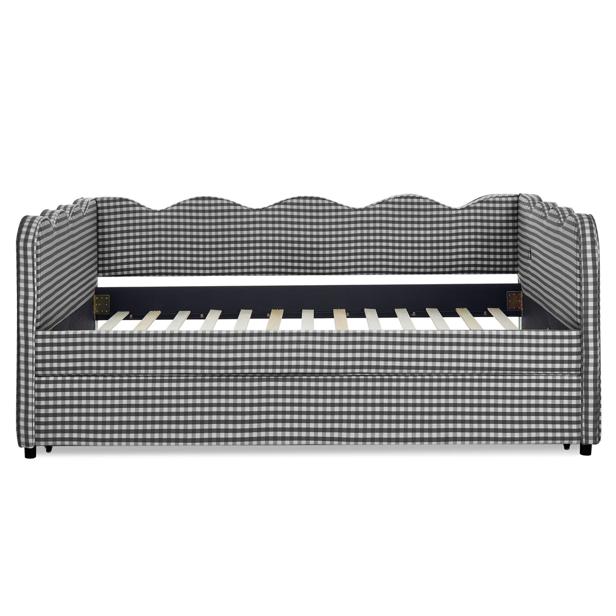 Gingham Daybed With USB Charging Port, Wave-Shaped Design