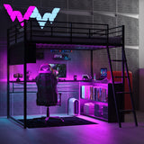 Loft Bed With LED Desk And 4 Storage Shelves