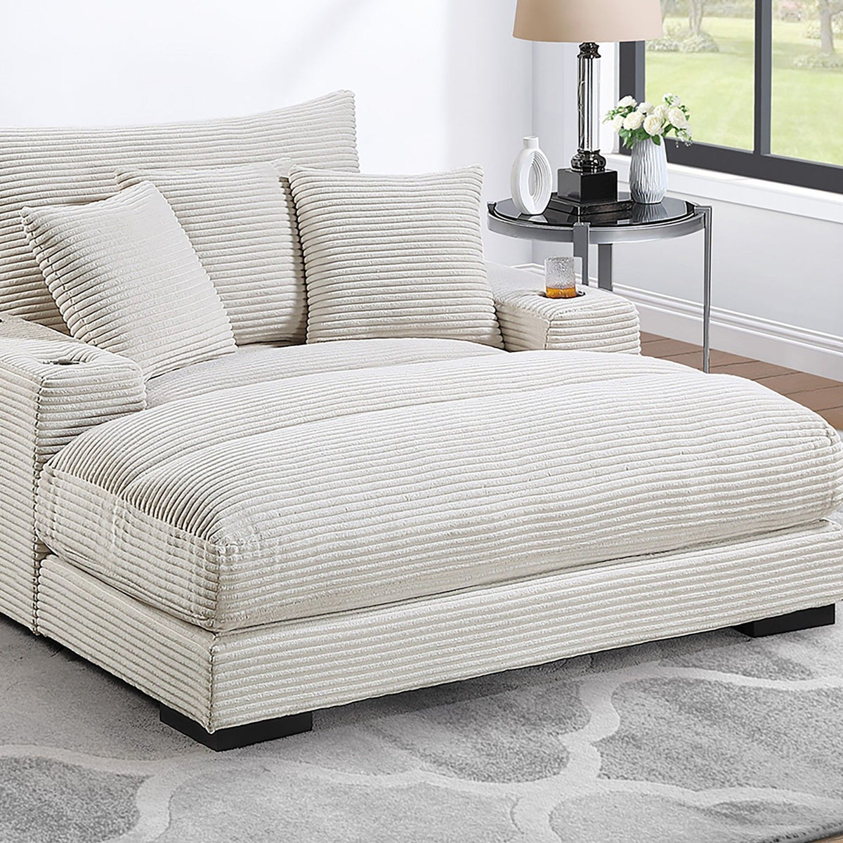 Upholstered Chaise Lounge With Cup Holders USB Port And Pillows