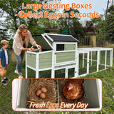 Chicken Coop, Large Outdoor Hen House With Run And Nesting Box Poultry Cage, Rabbit Hutch - Gray Green