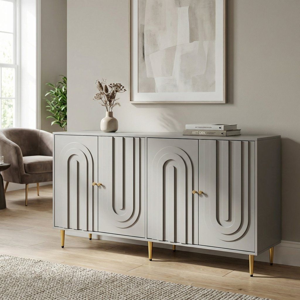 Modern 4 Door Sideboard Buffet Server Cabinet 60in x 33in