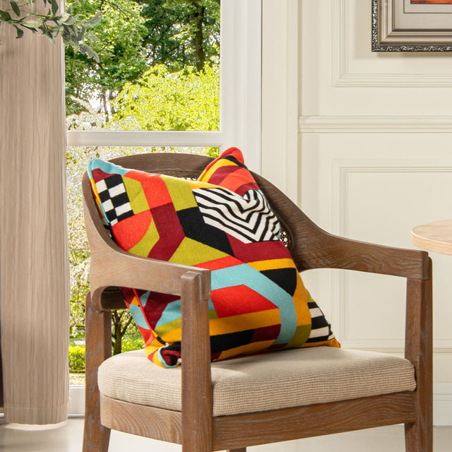 La Broderie - Square Embroidered Throw Pillow & Feather Down Insert - Colorpop Multicolored Embroidery - Throw Pillows - Alpine Outlets