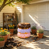 Stacked Donut Stool With Sprinkles Detail, Figurine Seat For Indoor Outdoor Decor - Light Natural