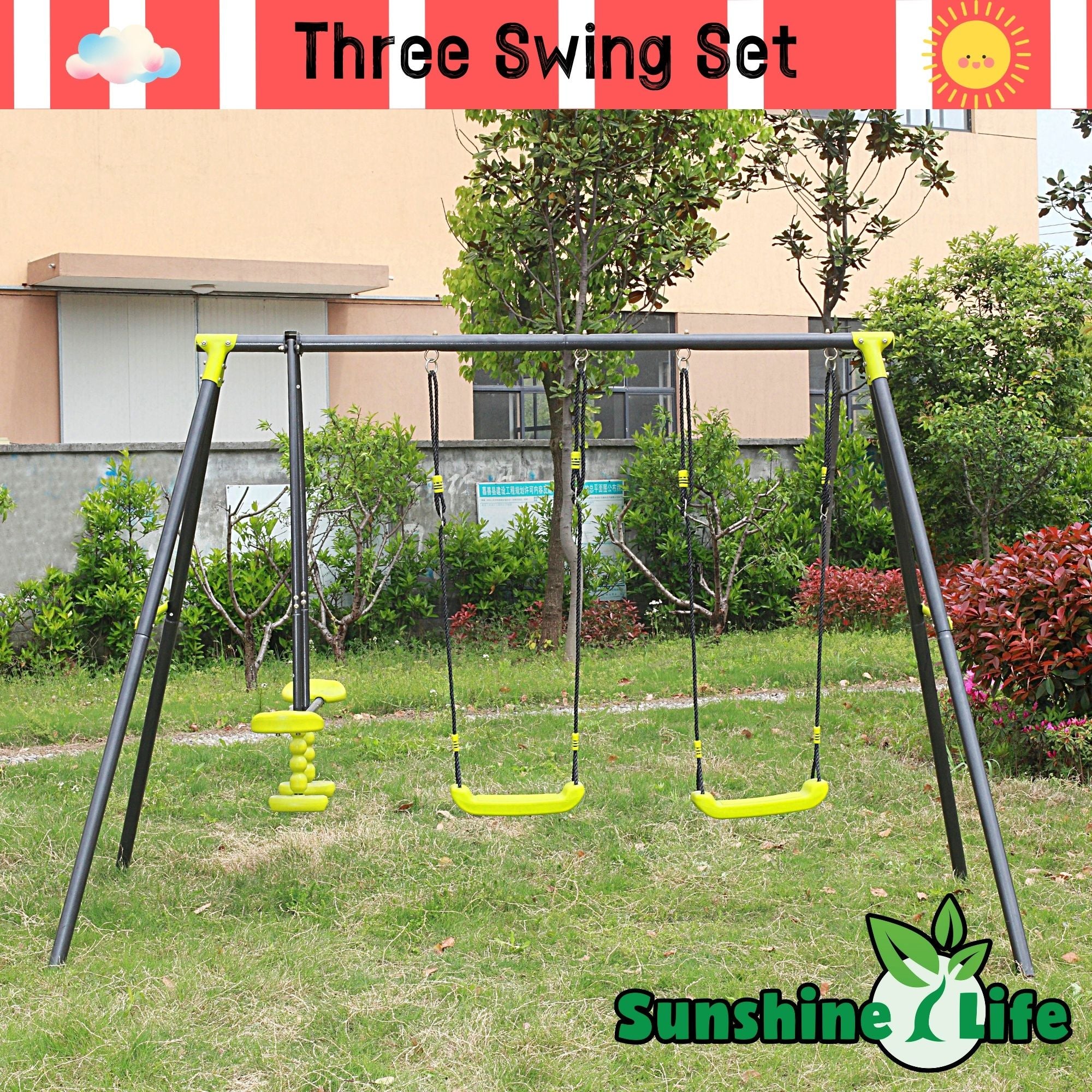 Xns008 Interesting Triple Children Metal Safe Swing Set 440Lbs For