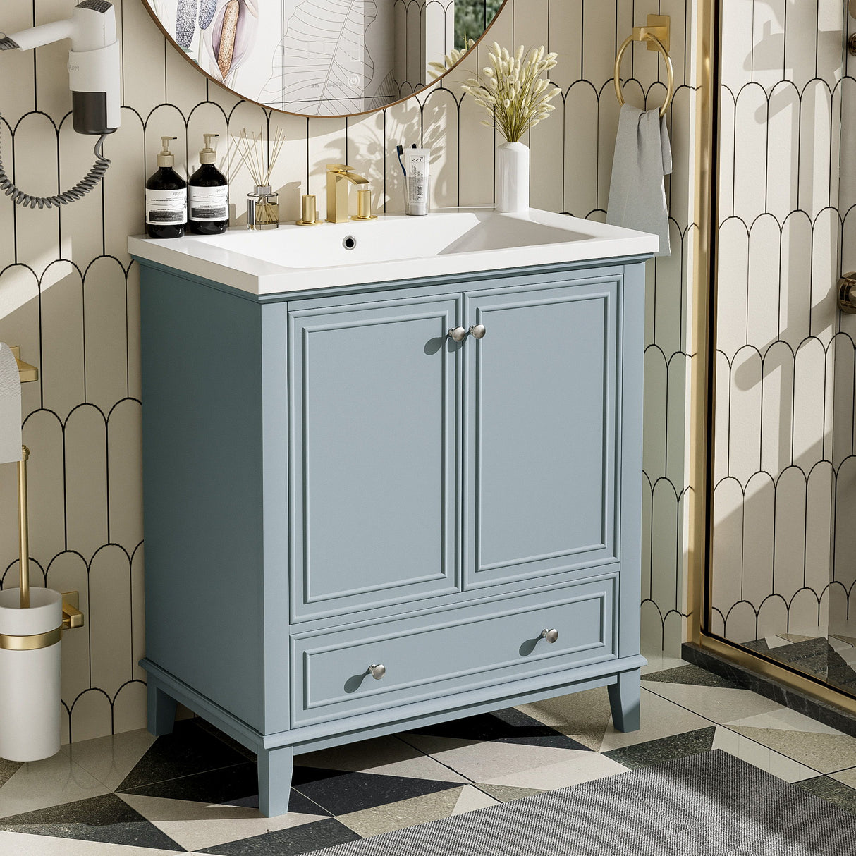 Modern Bathroom Vanity With Sink Combo, Multi Functional Cabinet With Doors And Drawer