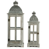 Wooden Candle Lantern Decorative, Hurricane Lantern Holder Decor For Indoor Outdoor, Home Garden Wedding - Gray - Lanterns - Alpine Outlets