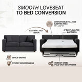 Loveseat Sleeper Sofa With Full Size Pull Out Bed, 2 Seater Convertible Couch For Small Apartments - Gray