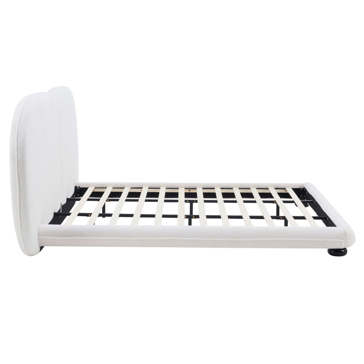 King Size Upholstered Platform Bed With Split Headboard - White