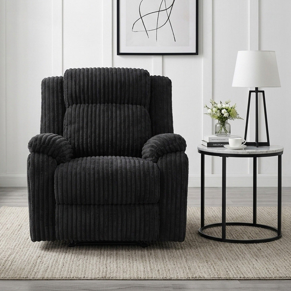 Motion Recliner Chair With Plush Armrests For Living Room, Soft Seat - Black