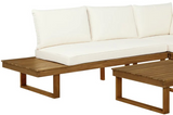 Linon Sea Breeze 4-Piece Beige/Brown Wooden Outdoor Loveseats with Cushions and Corner Table Set