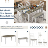 6 Piece Dining Set With 4 Upholstered Chairs & Bench - Brown / Whitewash