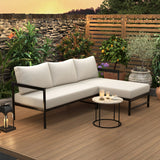 U-Style Outdoor L-Shaped Iron Patio Sofa with Thick Cushions Beige