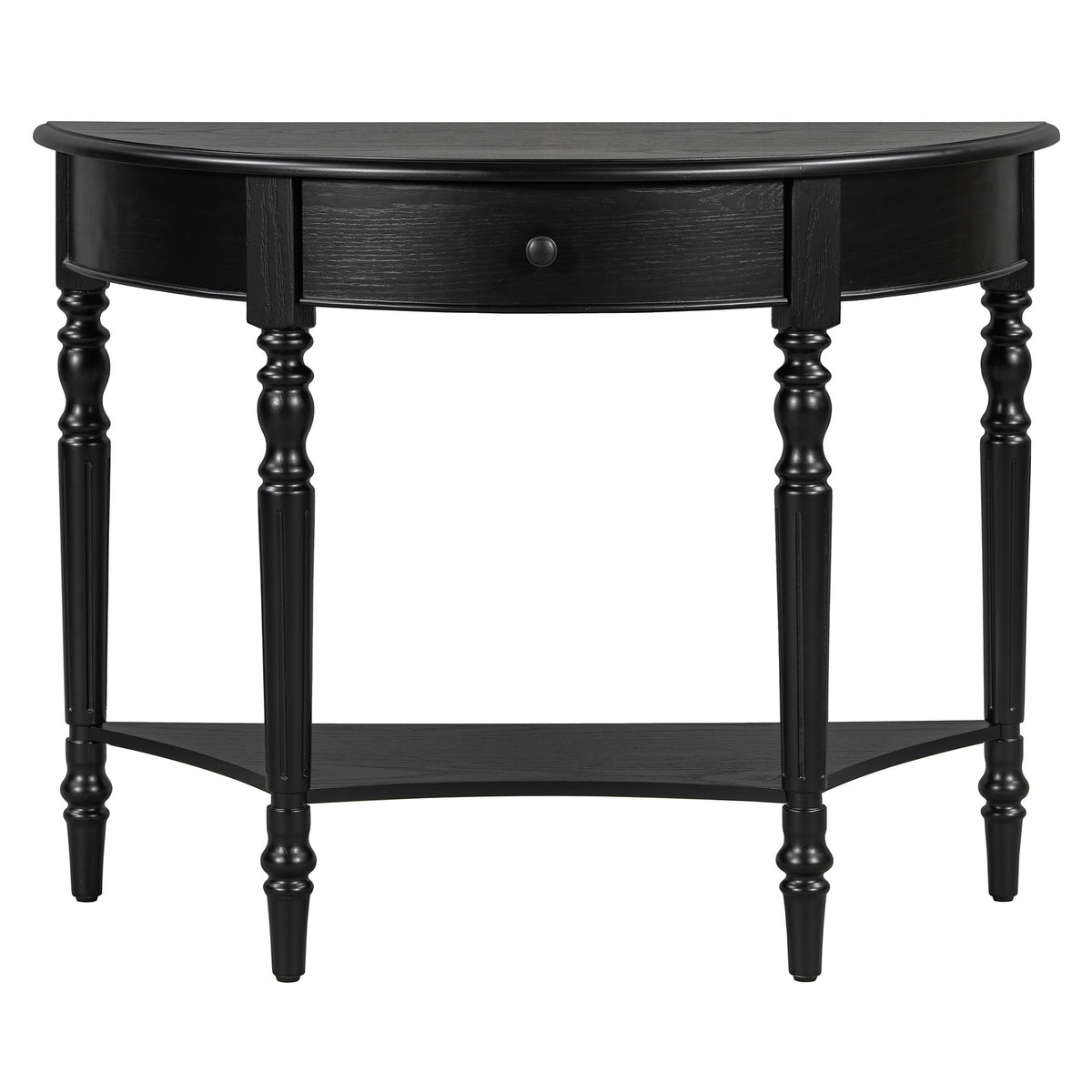 Half Moon Console Table With Drawer & Shelf Accent Table For Entryway - Black