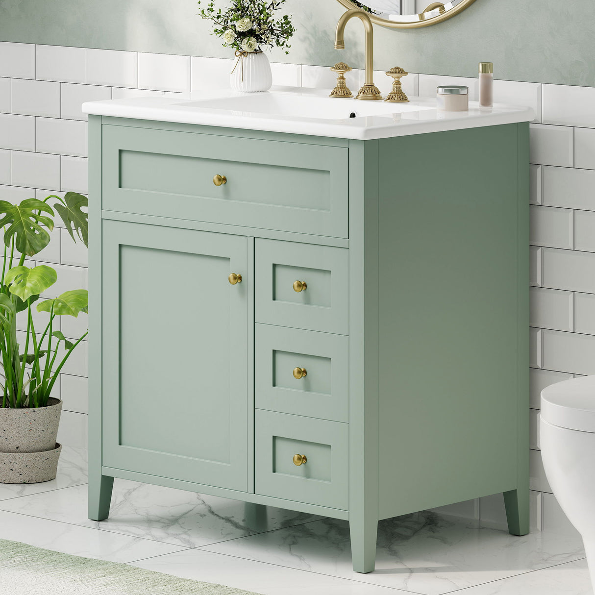 Bathroom Vanity With Sink, 3 Drawers And Adjustable Shelf