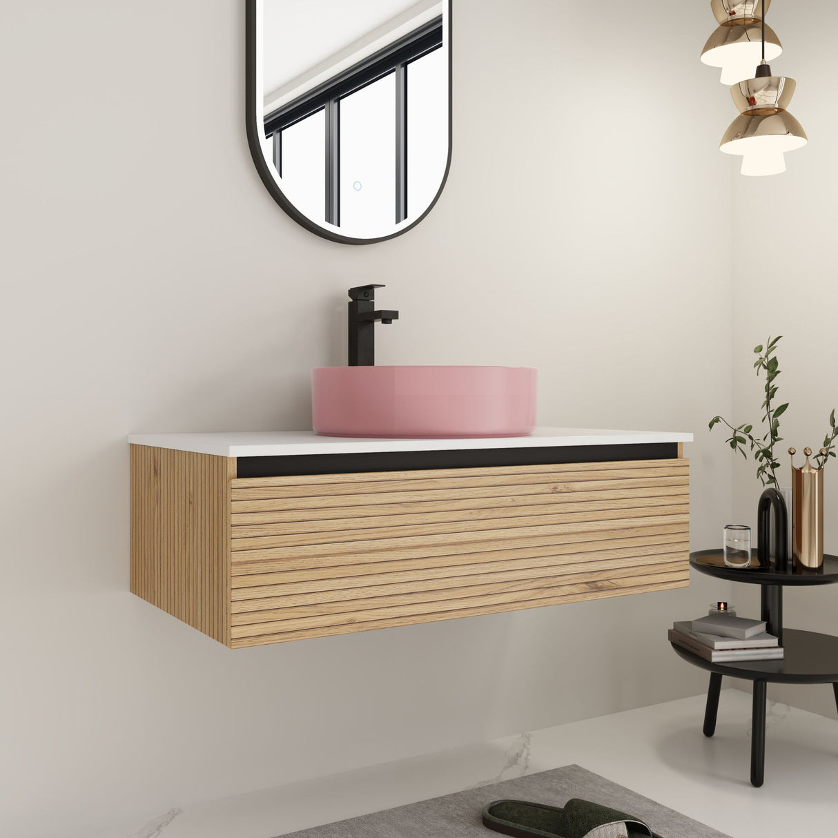 Wall Mounted Bathroom Vanity With Art Sink & 1 Soft Close Drawer