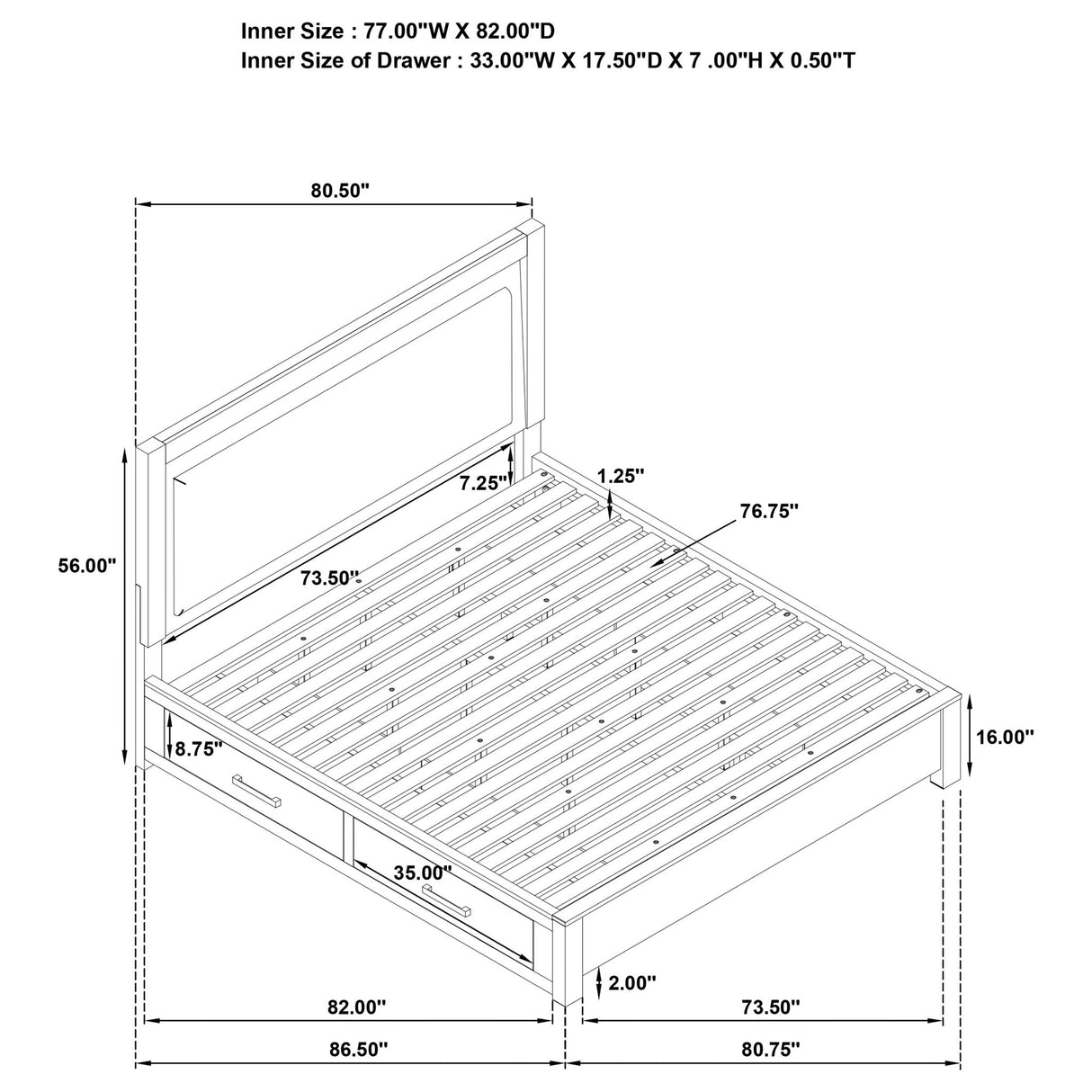 Gibbons - LED Storage Bed With Upholstered Headboard