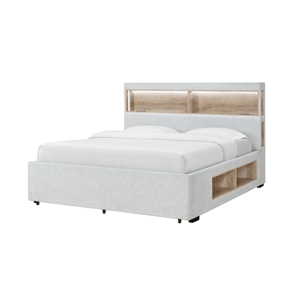 Sacha - Bed With LED And Bookcase Headboard, Built In Siderail Storage