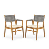 Outdoor Rustic Patio Acacia Bistro Set With Cushions