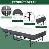 Twin Extra Long Folding Bed For Tall People, Heavy-Duty Rollaway Guest With Memory Foam Mattress - Black