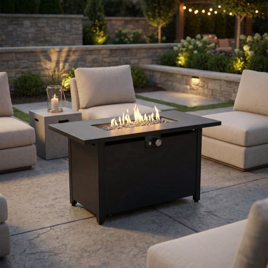 Fire Pit Table Outdoor Patio Heater 50000 BTU Stainless Steel 42x25in