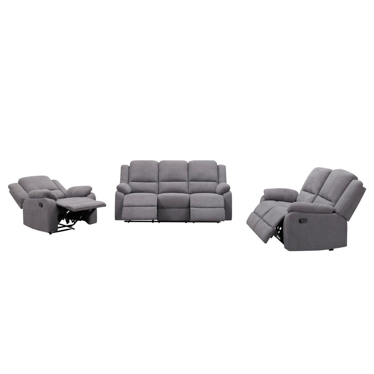 3 Piece Reclining Sofa Set With 150° Deep Recline, 3 Seat Couch, Loveseat & Single Recliner - Gray
