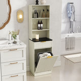 Tall Narrow Fluted Storage Cabinet With Trash Bin Compartment For Kitchen (Trash Can Not Included)