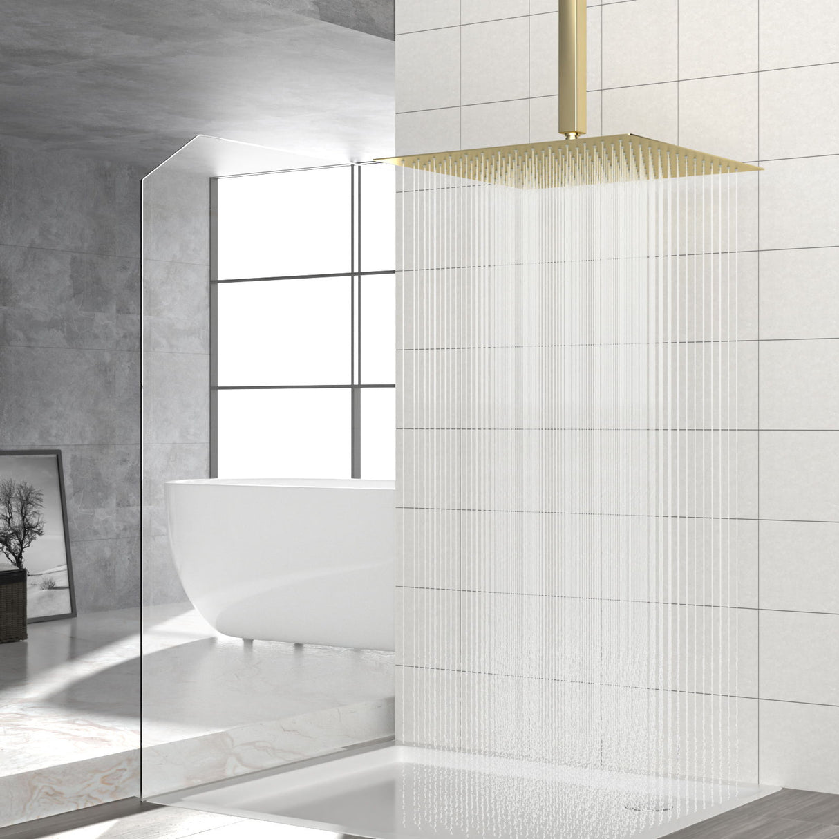 16" Square Rainfall Shower Head Fixed Wall Mount With Full Body Coverage & Self Cleaning Silicone Nozzles