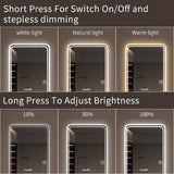 Full Length Floor Mirror LED Whole Body Mirror, Wall Mounted Hanging Mirror With Lights, Makeup Vanity Mirror, Bedroom Full Size Body Mirror With Dimming & 3 Color Modes - Clear