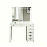 Makeup Vanity Desk With LED Lighted Mirror, 9 Drawers For Bedroom - Gloss White