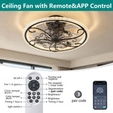 Ceiling Fan With Lights Remote Control, 6 Speeds 3 Color Caged Ceiling Fan - Matte Black
