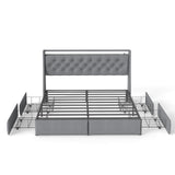 Platform Bed Frame With RGB LED Lights, Charging Station, Storage Headboard & 4 Underbed Drawers