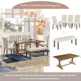 6 Piece Dining Table Set With Rectangular Wood Table, 4 Upholstered Chairs, Bench