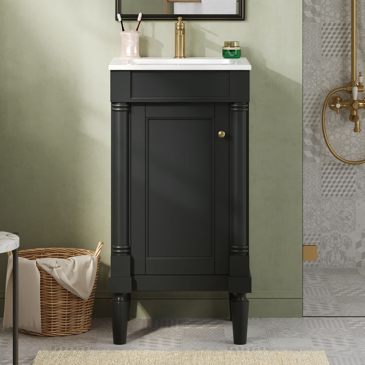 French Style Bathroom Cabinet With Sink, Adjustable Shelf