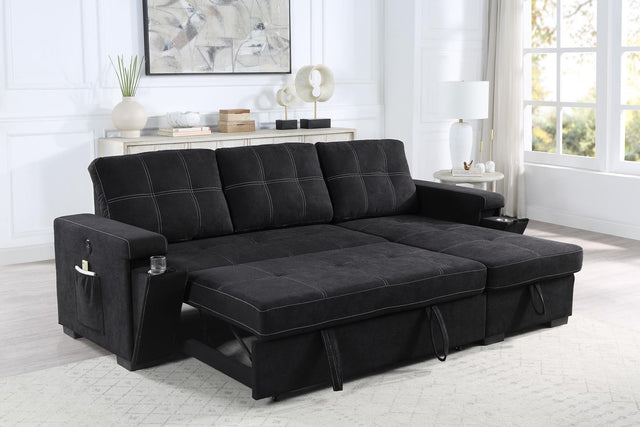 Toby - Woven Fabric Reversible Sleeper Sectional Sofa With Storage Chaise Cup Holder Charging Ports And Pockets - Sleeper Sectionals - Alpine Outlets