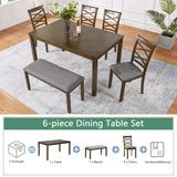 Elegant 6 Piece Dining Table Set With 4 Chairs And Bench