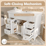 Bathroom Vanity With Sink, 6 Soft Close Drawers & Double Doors - White