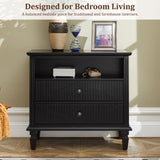 Nightstand With Charging Station, 2 Drawer Bedside Table - Black