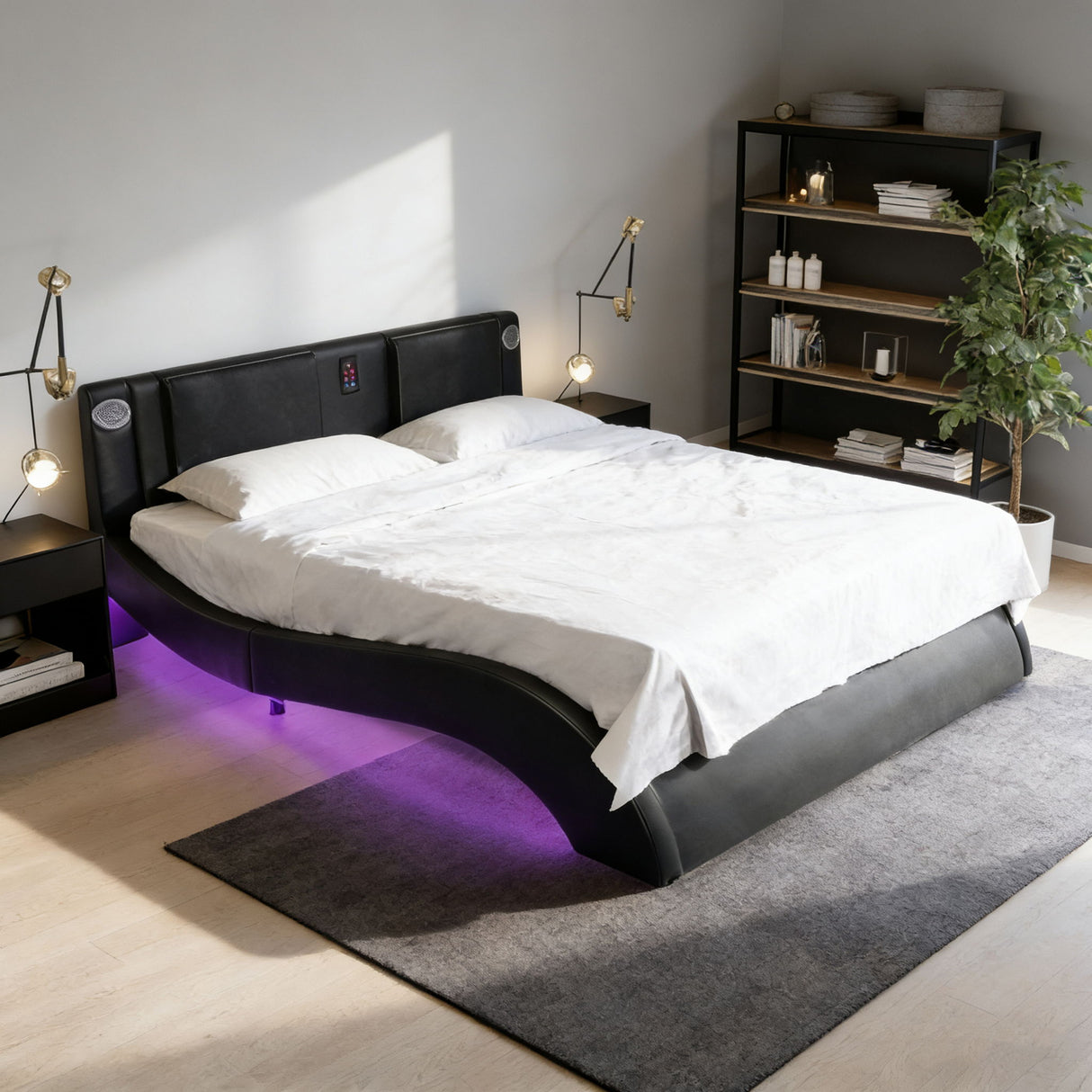 Platform Bed Frame With LED Lighting, tooth Music, Vibration Massage –  Alpine Outlets