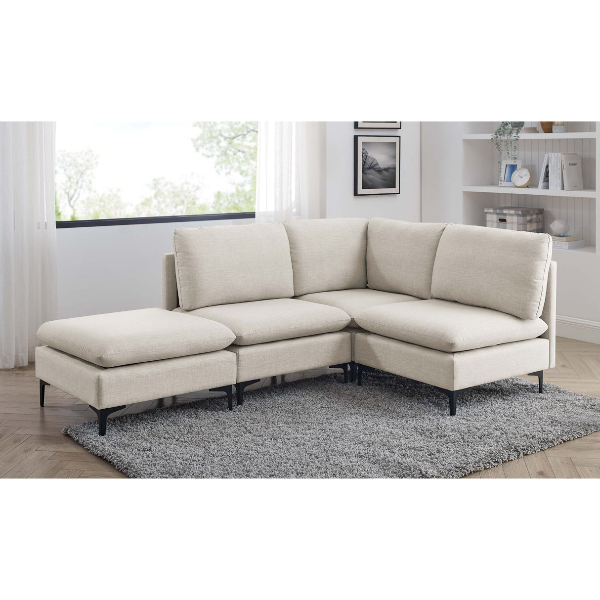 Upholstered Modular Sectional With Tall Legs, Medium Firm Seat