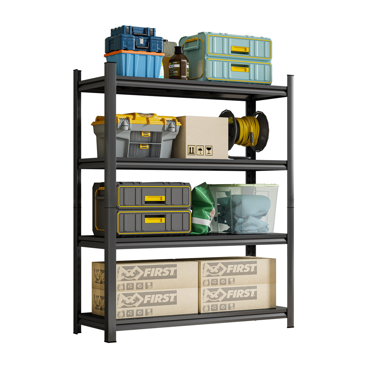4-Tier Height-Adjustable Storage Rack, Vertical Organizer, Assembly Required - Black