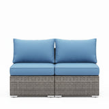 Armless Patio Sofa Set, With UV Resistant Frame And Waterproof Cushions - Blue / Brown