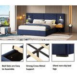 Upholstered Bed Frame With Vertical Channel Tufted Wingback Headboard