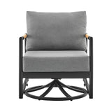 Royal - Outdoor Patio Swivel Glider Lounge Chair - Black Aluminum And Teak Wood With Cushions