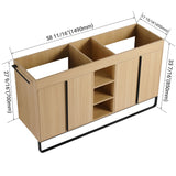 58" Freestanding Bathroom Cabinet With 4 Soft Close Doors & 3 Open Racks (Vanity Only, No Sink) - Oak