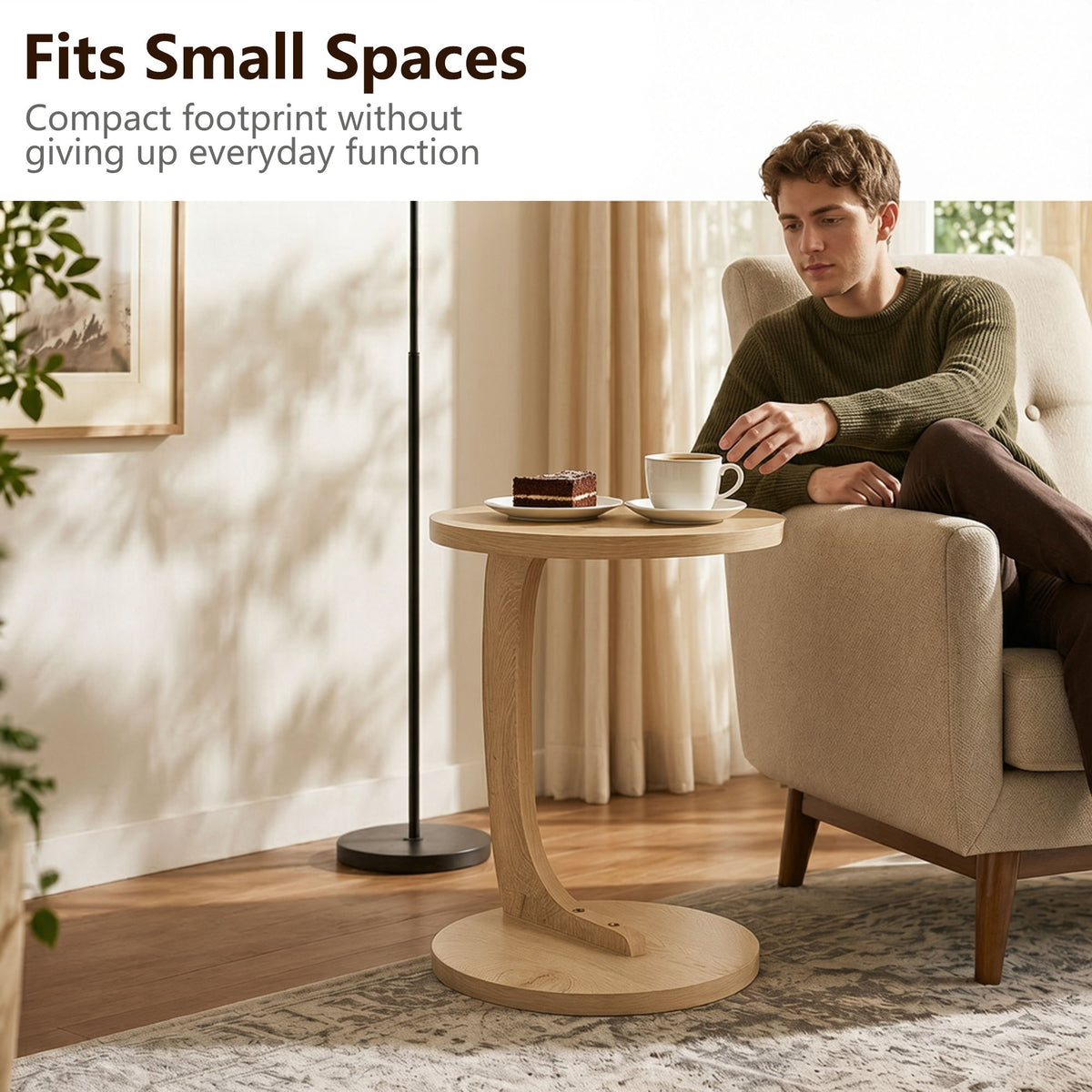 C - Shaped End Table With Sturdy Base